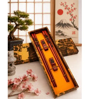 Valkyrie Doğal Ahşap Yemek Çubuğu Seti 2 Çift – Ejderha Desenli Çubuk Tutacaklı Kutulu 22,9 cm Chopstick Seti