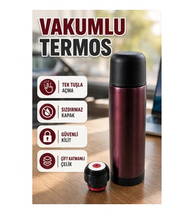 Paslanmaz Çelik Çift Katmanlı Vakumlu Termos – Ofis, Araç ve Kamp Kullanımı