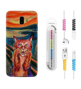 Samsung J6 Plus J7 Prime J7 Pro M20 Kılıf Kablo Koruma Spiral Silikon Tablo Cat 1788