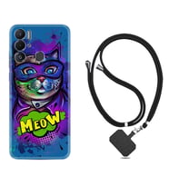 Tecno Pova Neo Kılıf Silikon Boyun Askılı İpli Desenli Silikon Super Meow 1715