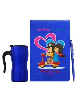 Sevgililer Gününe Özel Mavi Defter Kalem & Termos Mug Hediye Seti 18