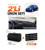 RENAULT CLİO SYMBOL AİRBAGLİ (2003-2006) Uyumlu Torpido Örtüsü + Deri Bagaj Çantası Seti - Siyah
