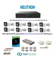 Neutron 2mp 8 kameralı Gece Renkli Sesli Dış ortam AHD Full Kamera Seti 1TB Disk NEU-AB120-28-CA