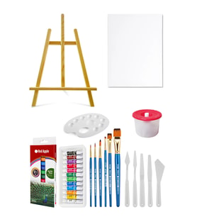 Acuto Masaüstü Şövale Red Apple Akrilik Boya Seti 9 ml 12li Tuval Seti 25x35 Plastik Spatula Seti