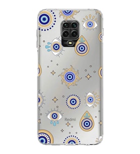 PrintiFy Xiaomi Redmi Note 9s ile Uyumlu Nazar Boncuğu 5  Kamera Korumalı Şeffaf Silikon Kılıf