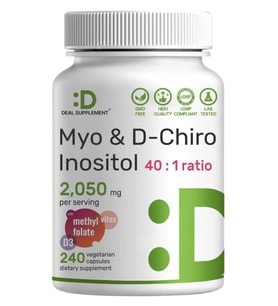 DEAL SUPLAMENT Myo-Inositol D-Chiro Inositol (40:1) 2,050mg 240 Veggie Capsules with Folate, Vitamin D3 Vitex Hormonal Balance.Abd Menşei.51.