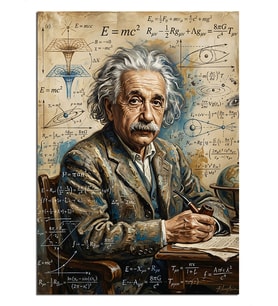 Formüllü Tahtada Einstein Portresi Dekoratif Kanvas - Mdf Ahşap Tablo