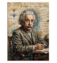 Formüllü Tahtada Einstein Portresi Dekoratif Kanvas - Mdf Ahşap Tablo