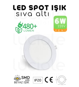 Şerit LED 6W Slim LED Spot – Beyaz Işık, 490 Lümen, Beyaz Kasa, 11.8 cm, 220V, 15000 Saat Ömür