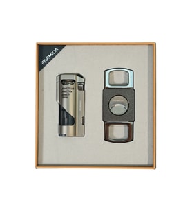 Parmida 3 Torch Gunmetal Çakmak Gunmetal Kesici İkili Puro Seti TR9848