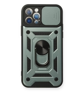 Newface Apple iPhone 12 Pro Kılıf Pars Lens Yüzüklü Silikon - Yeşil