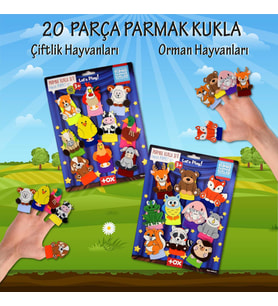 2 Set - 20 Parça Tox Orman ve Çiftlik Hayvanlar Parmak Kukla T218 T220