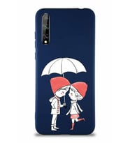 Huawei Y8P Soft Premier Kapak Aşk Tasarımlı Silikon Kılıf - Lacivert (Şeffaf)