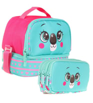 Kaukko İki Bölmeli Isı Yalıtımlı Beslenme + Kalemlik Seti (Koala Desenli ) (Yeşil Kırmızı)