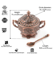 DMT COPPER HOME Gaziantep Bakır Zamak Şekerlik Kase yükseklik 11 cm Genişlik 13 cm&(KAŞIK DAHİL)