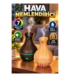 USB Şarjlı Mini Hava Nemlendirici 130 ml – 7 Renk LED Işıklı Ultrasonik Sessiz Buhar Cihazı