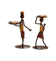 Afrikalı Kadın Tasarımlı Tealight Metal Mumluk Dekoratif Şık Hediyelik