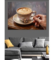 Kahve Fincanı Ve Latte Art Dekoratif Kanvas - Mdf Ahşap Tablo