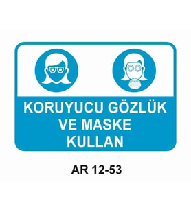 KORUYUCU GÖZLÜK VE MASKE KULLAN KADIN FİGÜRLÜ İŞ GÜVENLİĞİ UYARI LEVHASI 1 ADET PVC 21 X 29CM