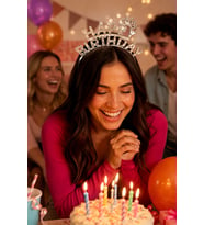 Gümüş Happy Birthday Taç Taşlı Görünümlü Doğum Günü Parti Kutlama ve Eğlence Aksesuarı
