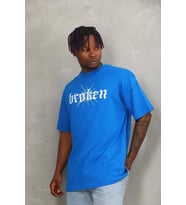 Unisex Oversize Baskılı Bisiklet Yaka T-Shirt - Mavi