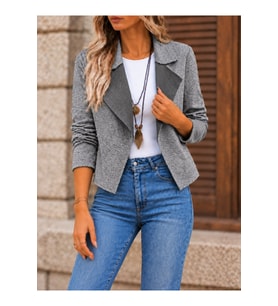 Kadın Kontrast Yaka Desenli Kısa Blazer / Ceket