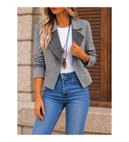 Kadın Kontrast Yaka Desenli Kısa Blazer / Ceket