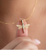 925 Ayar Gümüş Gold Kaplama Yusufçuk Model Kolye (Altın)