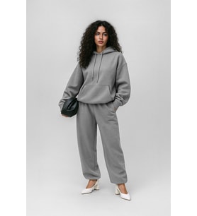 Kadın Kapüşonlu Cepli Gri Sweatshirt