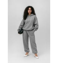 Kadın Kapüşonlu Cepli Gri Sweatshirt