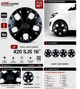Seat Uyumlu 16 Inc Kırılmaz Parlak Siyah Jant Kapağı 1 Takım 4 Adet No:420