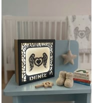 Kişiye Özel Melek Kanadı ve Kalp Tasarımlı Işıklı Gece Lambası Beyaz