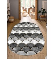 Dijital Baskılı Kaymaz Taban Yıkanabilir Oval Salon Halısı Mutfak Halısı Yolluk NDO-HT-1376 (Gri)