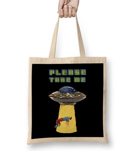 Retro Pixel Please Take Me Alien Abduction Bez Çanta Uzun Saplı