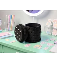 3D Baskı Kabartma Kalp Desenli Kapaklı Kalemlik - Masaüstü Organizer - Siyah