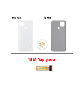 Oppo A15 Beyaz Uyumlu Arka Kapak + B7000 Yapıştırıcı Arka Cam Batarya Pil Kapağı Lazer Kesim