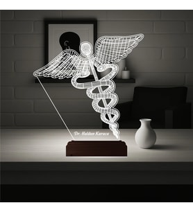 Luvivia Doktora Hediye Tıp Logo Kişiye Özel 3D Lamba - Masa Gece Lambası