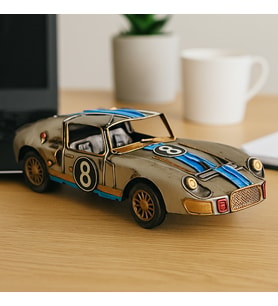 Dekoratif Metal Araba – El Yapımı Nostaljik Yarış Arabası Modeli – 20x8 cm – Ofis & Ev Masa Üstü Süs (Karışık)