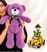 Hardal Vosvos Taksi Masa Lambası ve Büyük Boy Mor Peluş Ayıcık – Sevgiliye Doğum Günü Yıl Dönümü Hediyesi