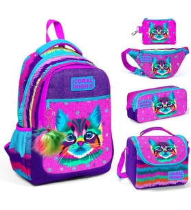 Coral High Mor Pembe Kedi Beşli Okul ve Günlük Çanta Seti - Kız Çocuk