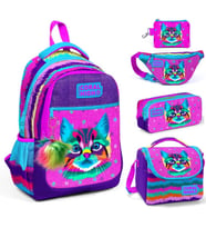 Coral High Mor Pembe Kedi Beşli Okul ve Günlük Çanta Seti - Kız Çocuk
