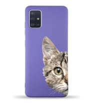 Samsung Galaxy M31s Uyumlu Lansman Kılıf Catface Tasarımlı İçi Kadife Kapak-Mor (Şeffaf)