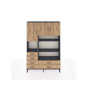 Arges Gardrop 9 Raflı 6 Çekmeceli 3 Kapaklı 132x30x195 Antrasit-Çam