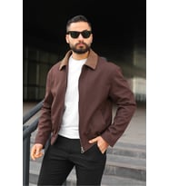 Kadife Yakalı Trucker Model Ceket (Kahverengi)