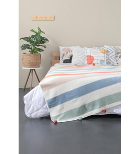 Battaniye Ponponlu Özel Çantalı 150x200 cm Pamme Turuncu