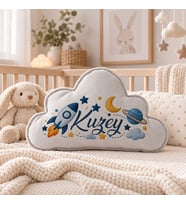 BK Gift Kişiye Özel İsimli Gri Bulut Yastık-5 - Bebek ve Çocuk Odası Dekoratif Yastık 34,5x22 cm
