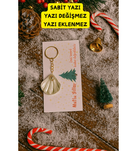 Yılbaşı Özel  10 Adet İstiridye İnci Anahtarlık - Jelatin Dahildir - Yılbaşı Hediyesi - Sabit Yazı