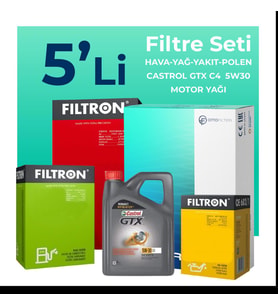 Filtron Renault Megane 1.5 Dizel Filtre Bakım Seti Castrol Motor Yağlı (2017-2022) 5 Li