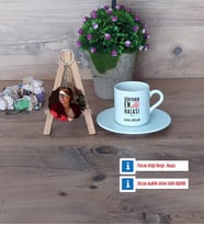 Halaya Hediye Türk Kahvesi Fincanı Ahşap Altlıklı ve Fotoğraflı Ahşap Anahtarlık Hediye (Model 2)