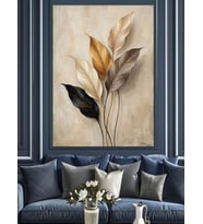 Pastel Tonlarda Soyut Yaprak Demeti Dekoratif Kanvas - Mdf Ahşap Tablo